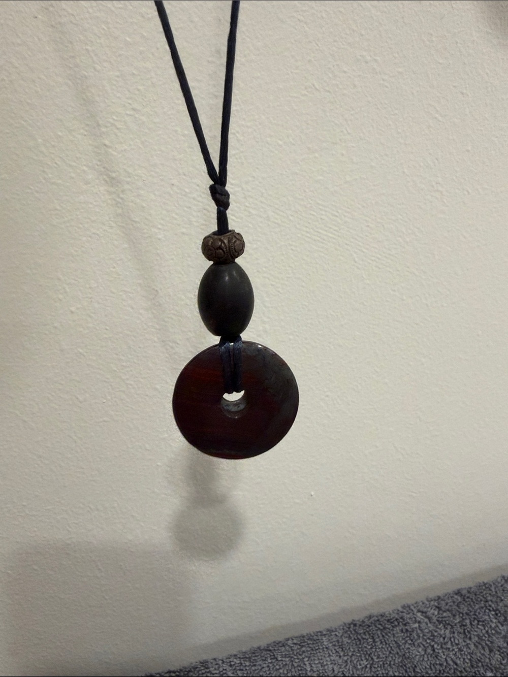 Handcrafted Dark Brown Donut Pendant Necklace with Black Cord